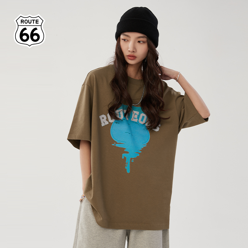 印花短袖T恤ROUTE66潮嘻哈情侣款