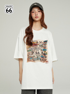 66号公路/ROUTE66短袖T恤男女同款春夏季纯棉宽松情侣装潮牌体恤