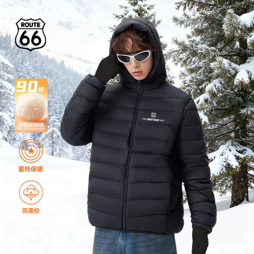 ROUTE66/66号公路连帽排骨羽绒服白鸭绒内胆保暖轻薄外套男女款潮