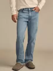 Lucky Brand Four-Leaf Clover American Style Light Blue Distressed Loose Straight-Leg Jeans for Men, Stretchy Mid-Waist 363