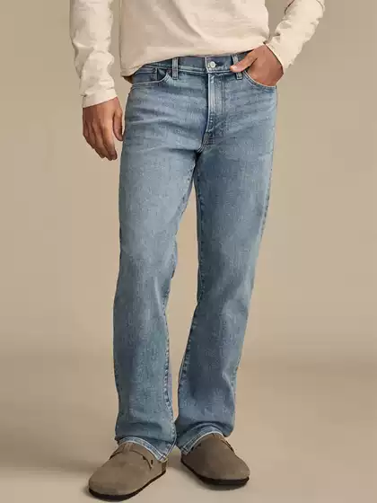 Lucky Brand Four-Leaf Clover American Style Light Blue Distressed Loose Straight-Leg Jeans for Men, Stretchy Mid-Waist 363