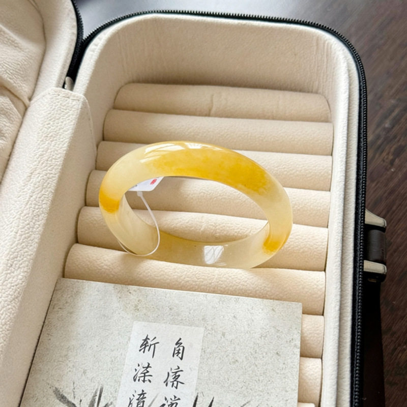 纯天然黄龙玉手镯香槟金镯子小众