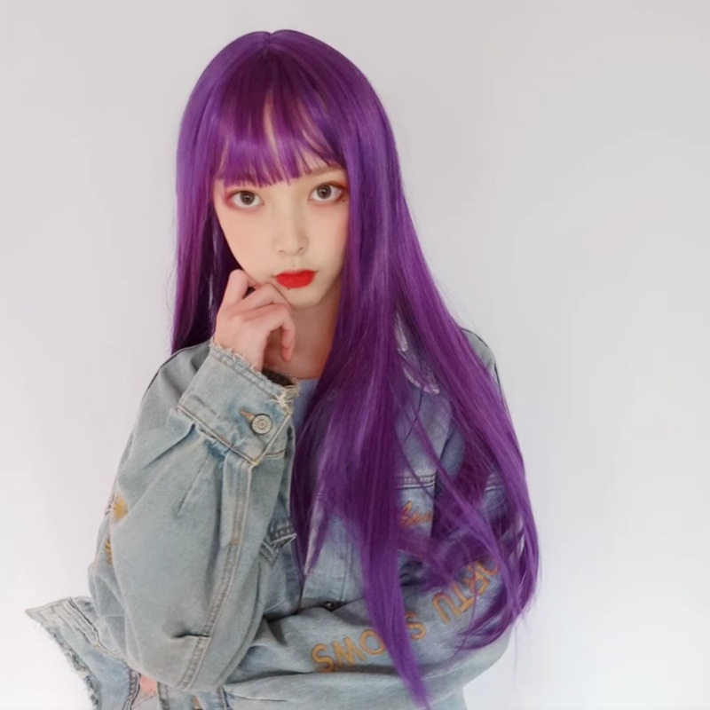 网红紫色假发女长lo软妹假毛jk