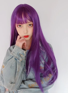 网红紫色假发女长lo软妹假毛jk自然逼真化纤假发女全头套通用机制