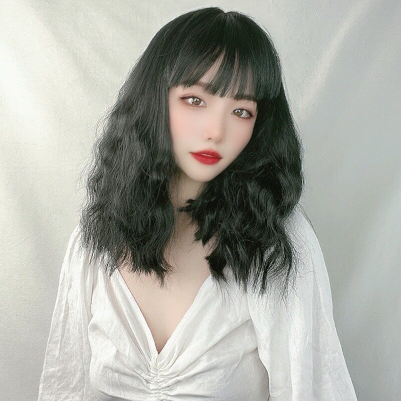 假发女卷发玉米烫锁骨发空气刘海