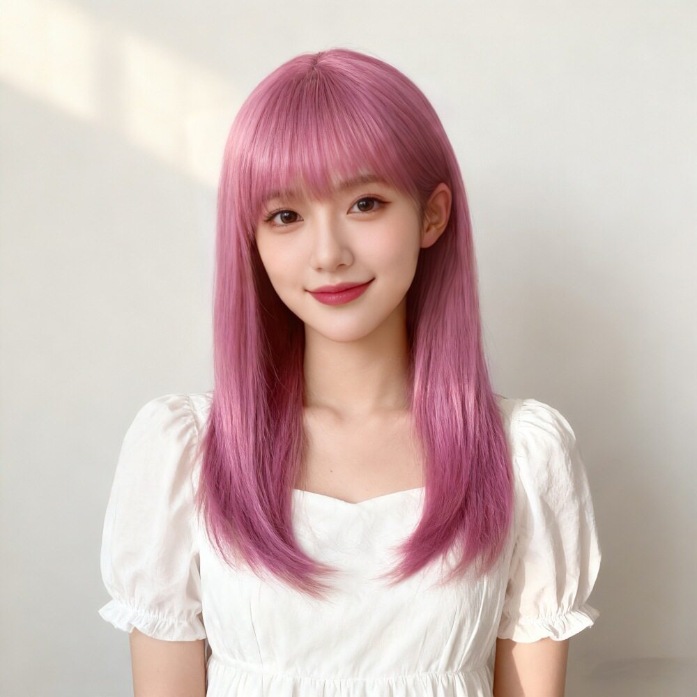 外贸韩版齐刘海高温丝假发头套