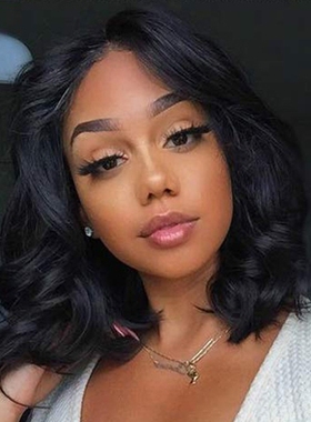 亚马逊新品欧美假发女黑色中长卷发wigs非洲中分大波浪高温丝头套