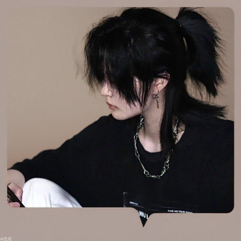 日系武士鲻鱼头蓬松狼尾假发