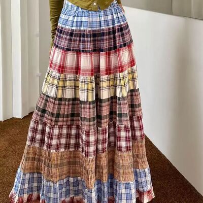 Vintage Plaid Skirt Women Y2k Japanese Style Long  Skirt Har