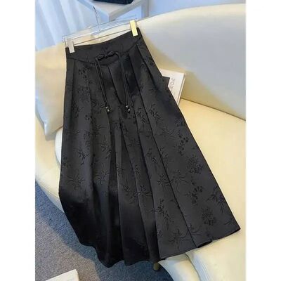 Plus Size New Chinese Style Black Half Skirt Women's Spring