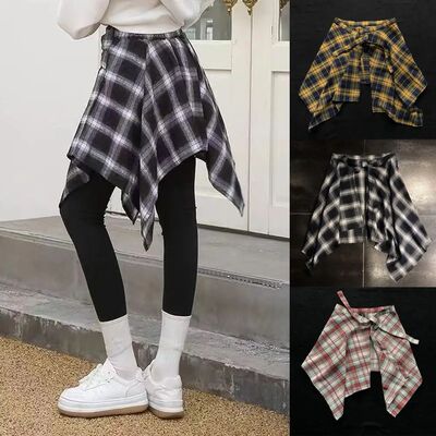 Casual Retro Irregular Women Plaid Skirt Bow-knot Elastic Wa
