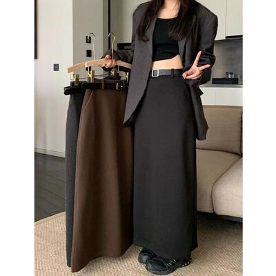 High Quality Woolen Maxi Skirts Female Elegant Chic High Wai
