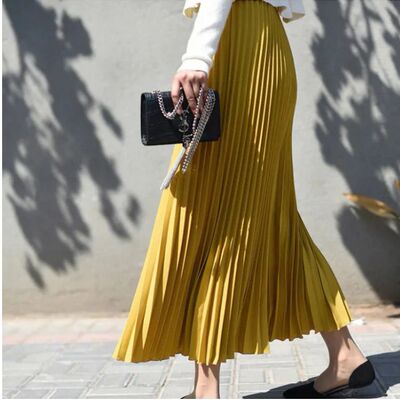 New Vintage Pleated Midi Long Skirt For Women Korean Fashion