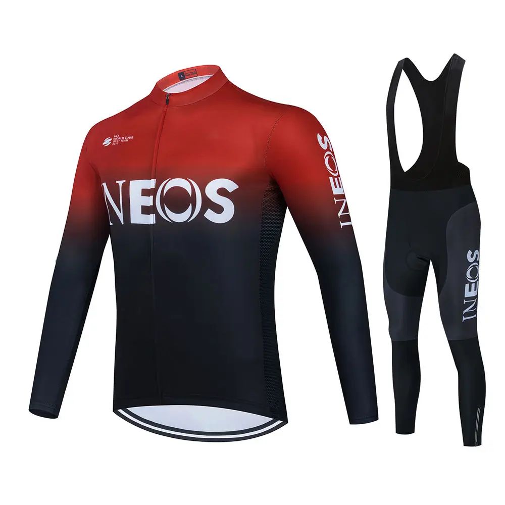 Ineos Team Long Sleeve Cycling Jersey Set for Men, MTB Bike