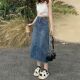 Casual Niche Leg Straight Skirt Denim Line Waisted High