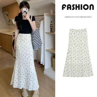 Elegant Bow Printed Fishtail Skirt for Women Sexy Slim Fit L