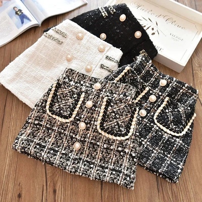 Girls woolen Plaid new half skirt children's Baby Plush thic