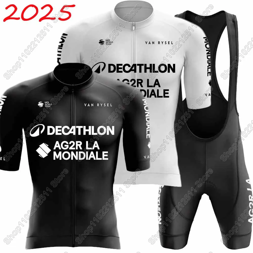 2025 AG2R Team Cycling Jersey Set White Black Summer Bicycle
