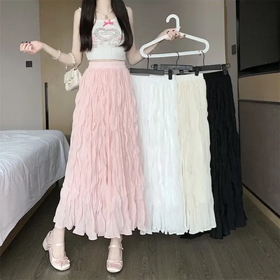 White A- Line Midi Skirt High Waist Half-length Women's Fash