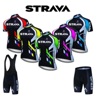 Strava Bike Jersey Set Summer Cycling T-Shirt Bib Shorts Set