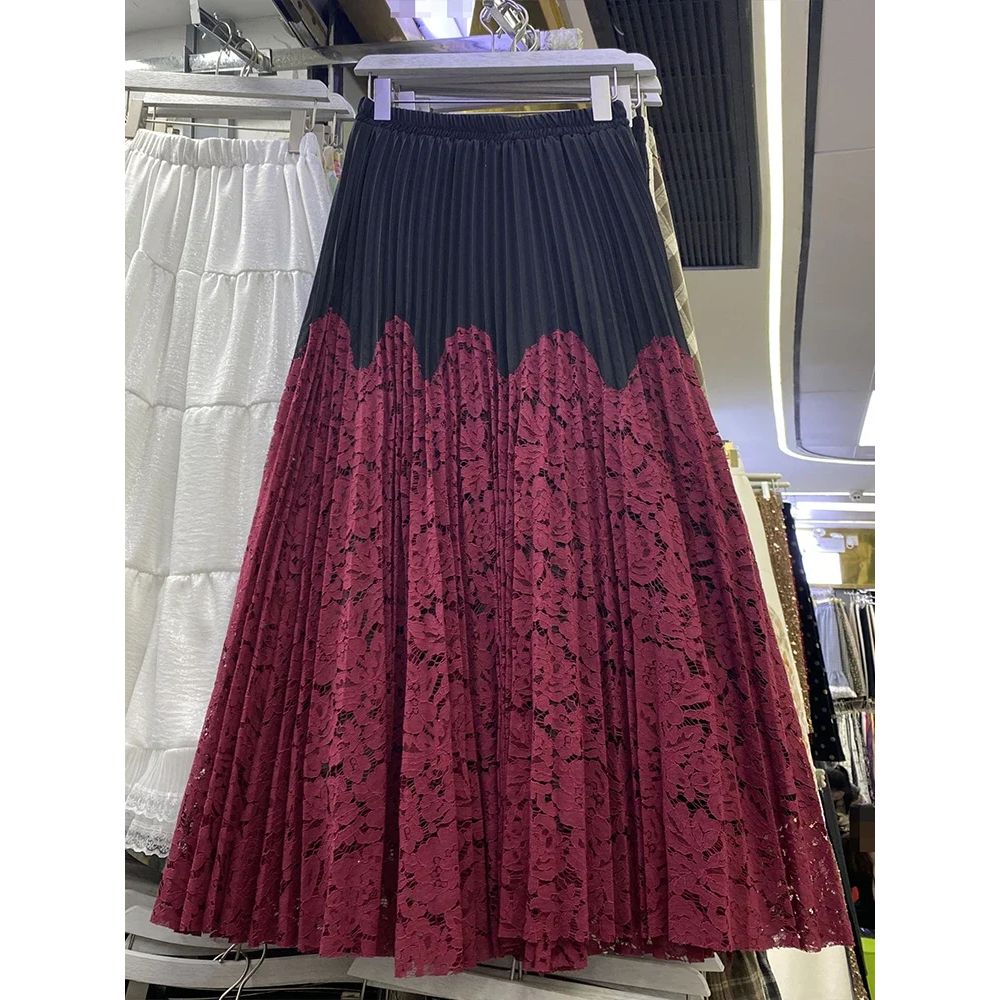 French Chic Vintage Skirts for Women Lace Patchwork Female P