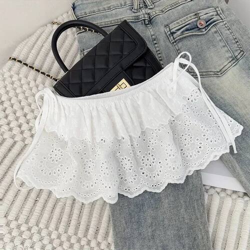 French Embroidered Hollow out Flower Layered Cake Half Skirt