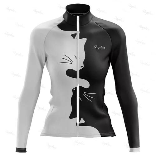 Raphce long-sleeved road bike cat pattern cycling jersey sum