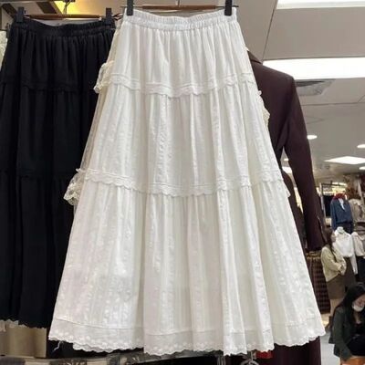 Sweet Lace Trim Splice High Waist Mini Skirt White Long Skir