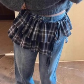 Skirts Plaid Lace With Mini Edge Tassels Layers Double