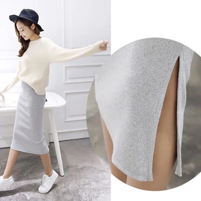 Women Split Pencil Skirt Casual Ladies Calf-Length Cotton So