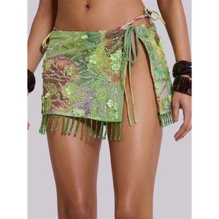 Mini Flower Bead Lace Skirt Women Print Sequin Fashion