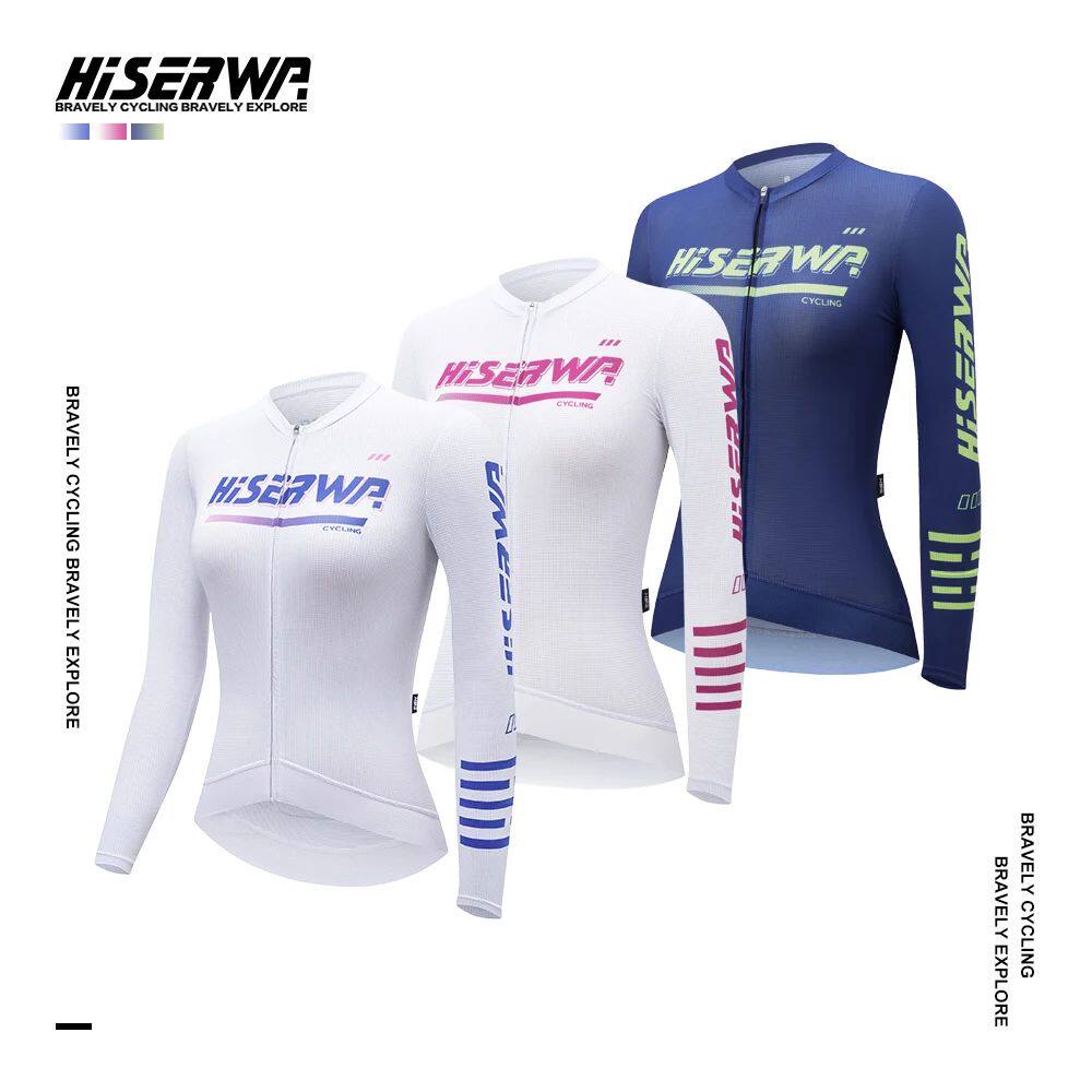 HISERWA White Women Cycling Jersey High Elastic Fabric Long