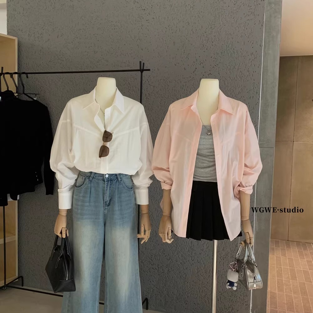 极简高级感慵懒翻领长袖衬衫外套