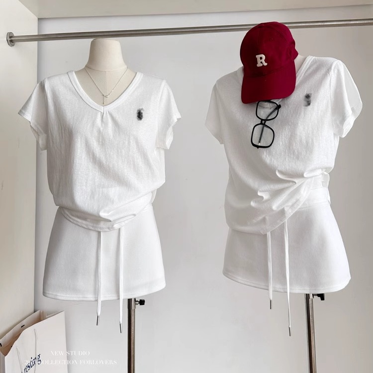【先用后付】松弛V领短袖T恤卫裙