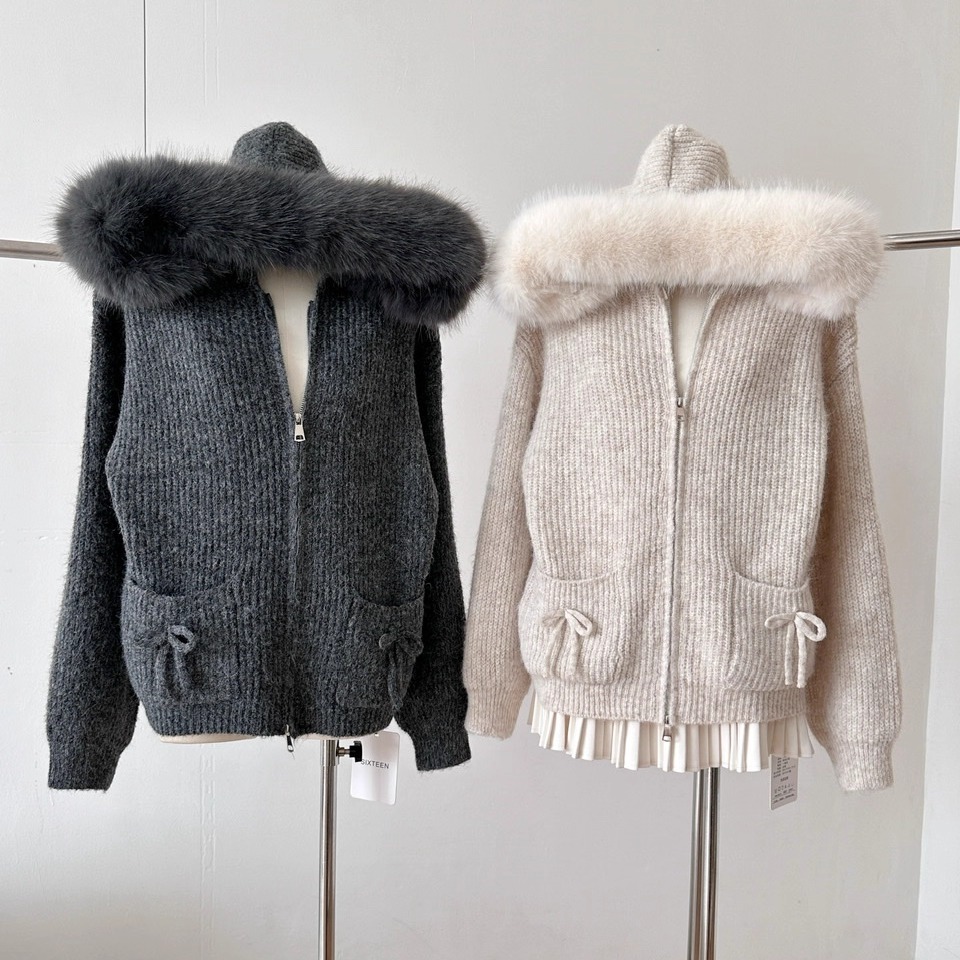 韩系慵懒高级感连帽针织开衫毛衣