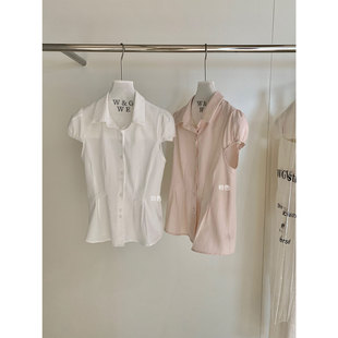 法式泡泡袖收腰短袖衬衫女2026新款夏独特漂亮修身别致很仙的上衣