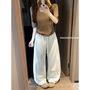 2026春季新款韩版弯刀束脚卫裤女高腰显瘦宽松直筒运动休闲阔腿裤