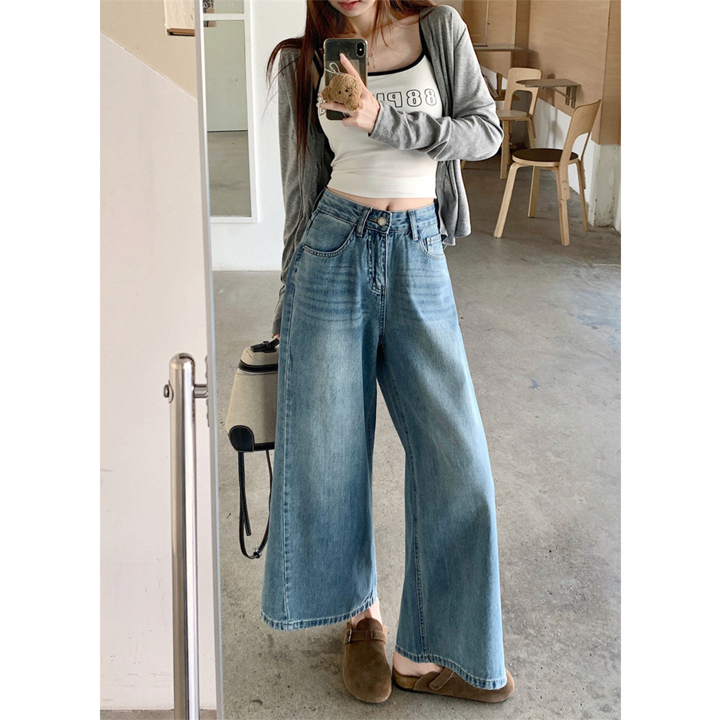 蓝色复古刺绣阔腿牛仔裤女2026春季高腰显瘦a字直筒小个子九分裤,女装/女士精品,牛仔裤,淘宝优惠券,粉丝福利购,淘宝优惠卷