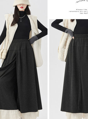 灰色蕾丝拼接假两件屁帘裙裤女高腰梨形遮胯a字超好看冬装半身裙