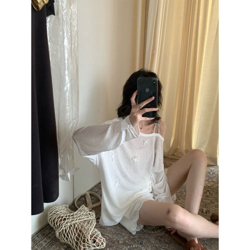 立体装饰单肩防晒长袖T恤女夏季