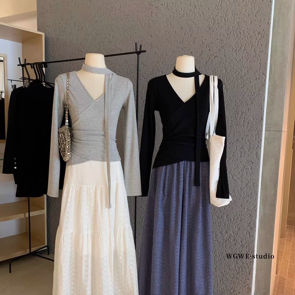 纯欲辣妹V领针织打底衫女韩系