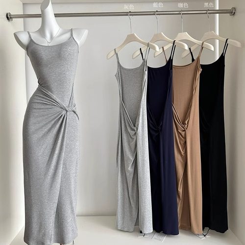 法式气质设计扭结吊带连衣裙女