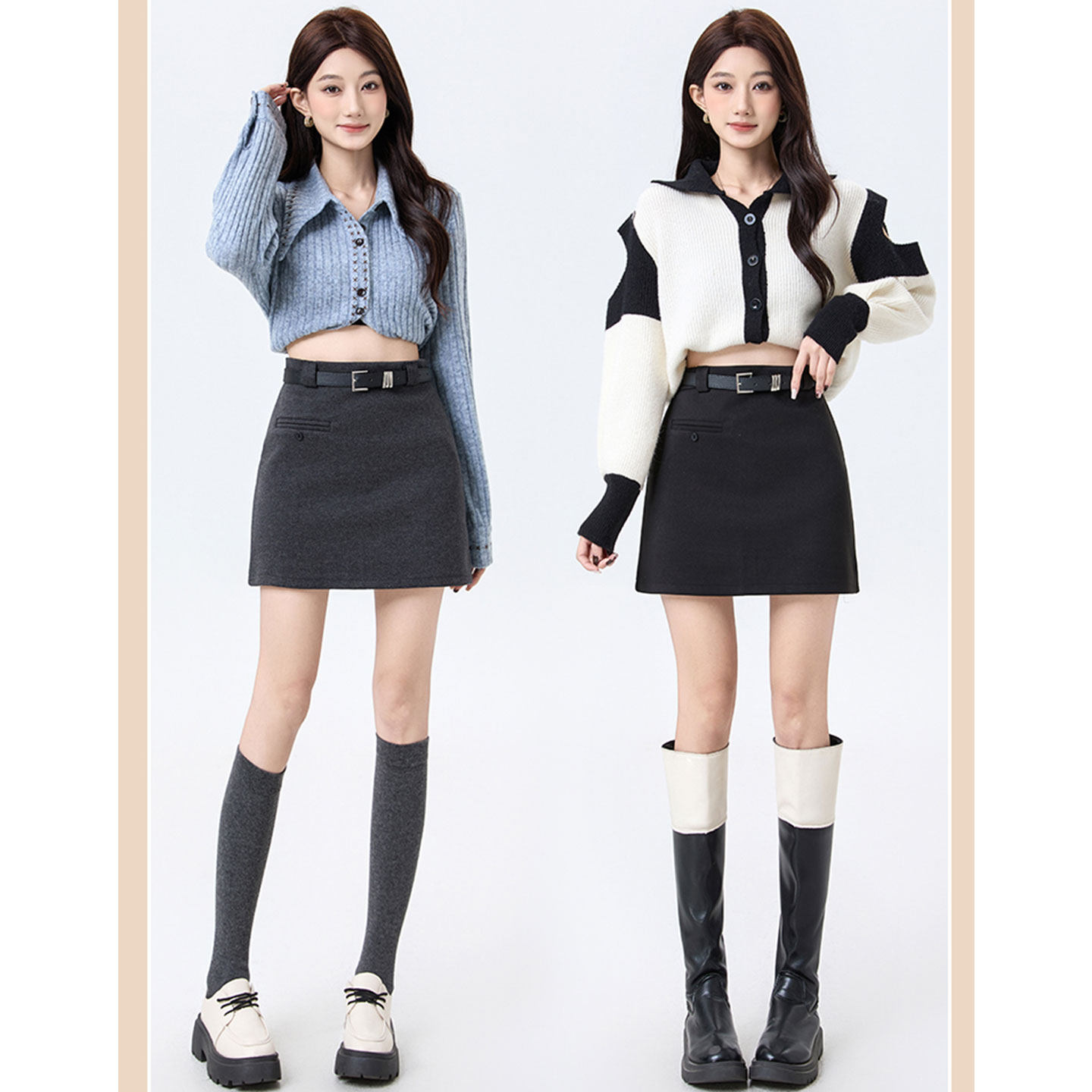 灰色毛呢A字西装半身裙女春季秋冬高腰显瘦防走光包臀短裙配腰带,女装/女士精品,半身裙,淘宝优惠券,粉丝福利购,淘宝优惠卷