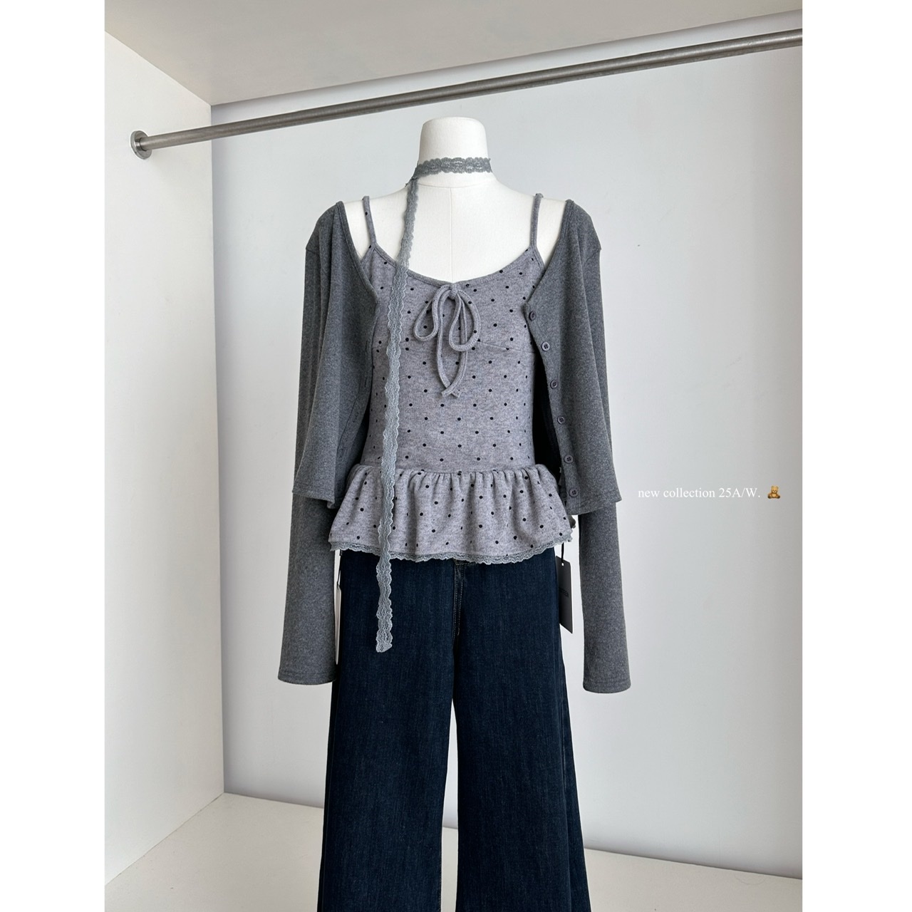 姐系贵感套装外套+内搭波点吊带