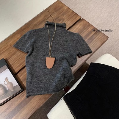 半高领短袖针织衫女早秋季高级