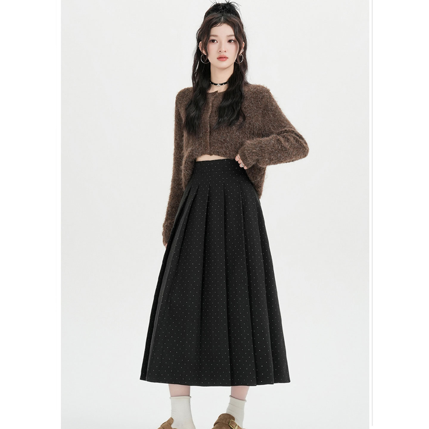 【赠运费险】波点百褶毛呢半身裙