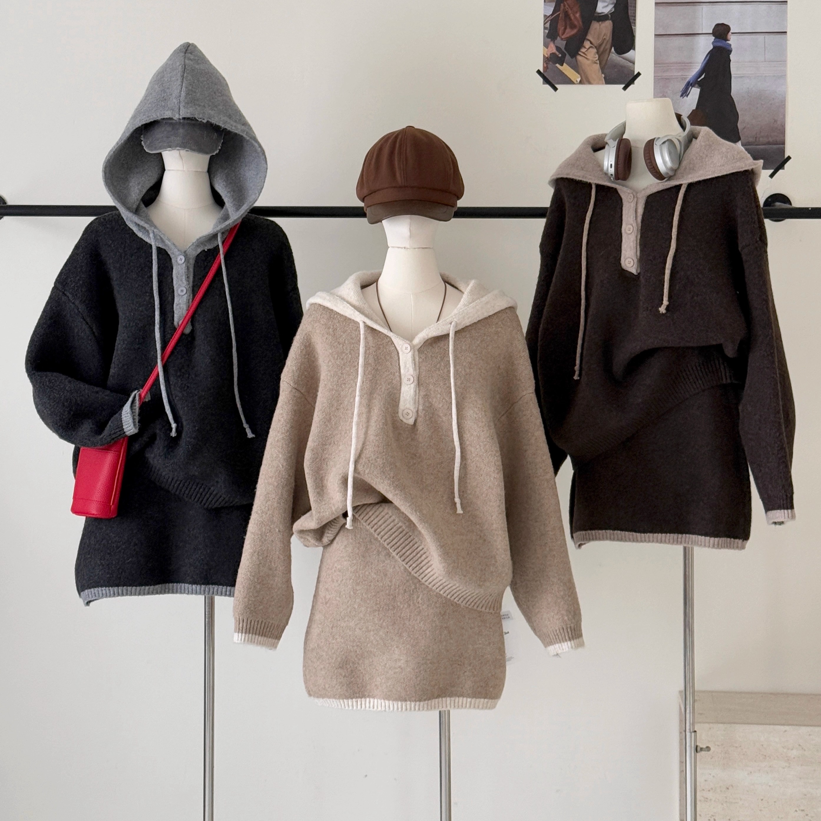 连帽针织毛衣套装女秋冬穿搭