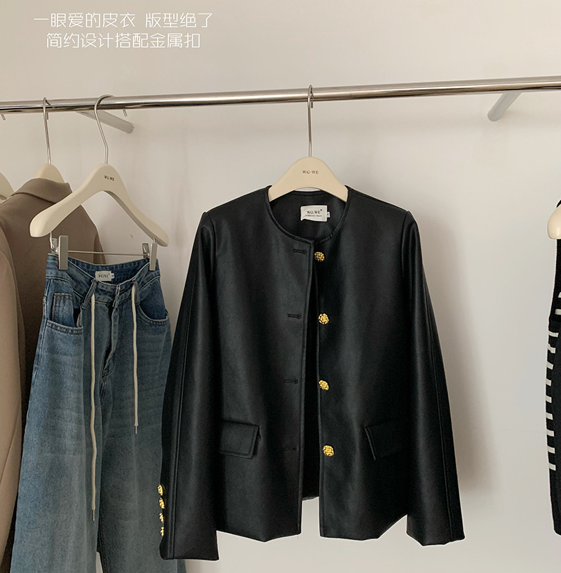 小羊真皮pu皮衣黑色外套女