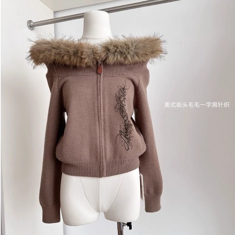 巨好看毛毛领针织开衫气质毛衣