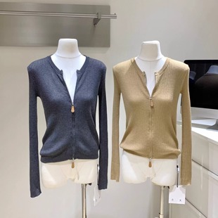 早秋穿搭打底衫 女巨好看 上衣 针织开衫 轻熟复古皮牌拉链宽松长袖